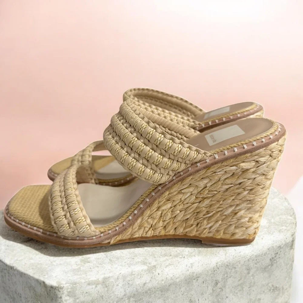 Dolce Vita Raffia Woven‎ Platform Wedge Sandals Coastal Resort Vacation Size 10